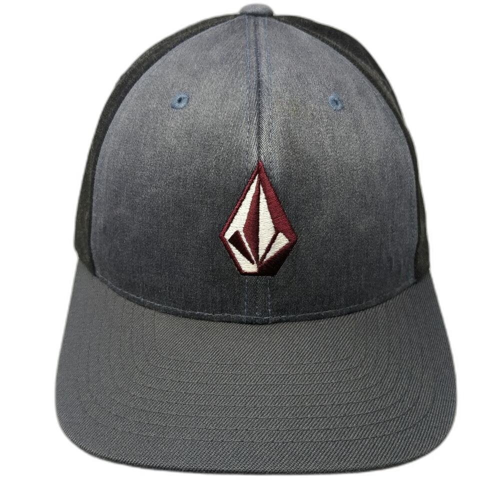 Volcom Baseball Cap Gray Black XL Flexfit Stone Logo Embroidered Hat Structured